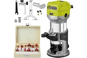 DEWINNER 1/4" Electric Palm Router Tool with Dust Hood, Compact Wood Trimmer with Metal Fixed Base, Router with 6 Variable Sp