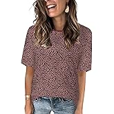 HAHIYOR Women's Dressy Short Sleeve Shirts Summer Casual Leopard Printed Tops Fashion Crewneck Tees