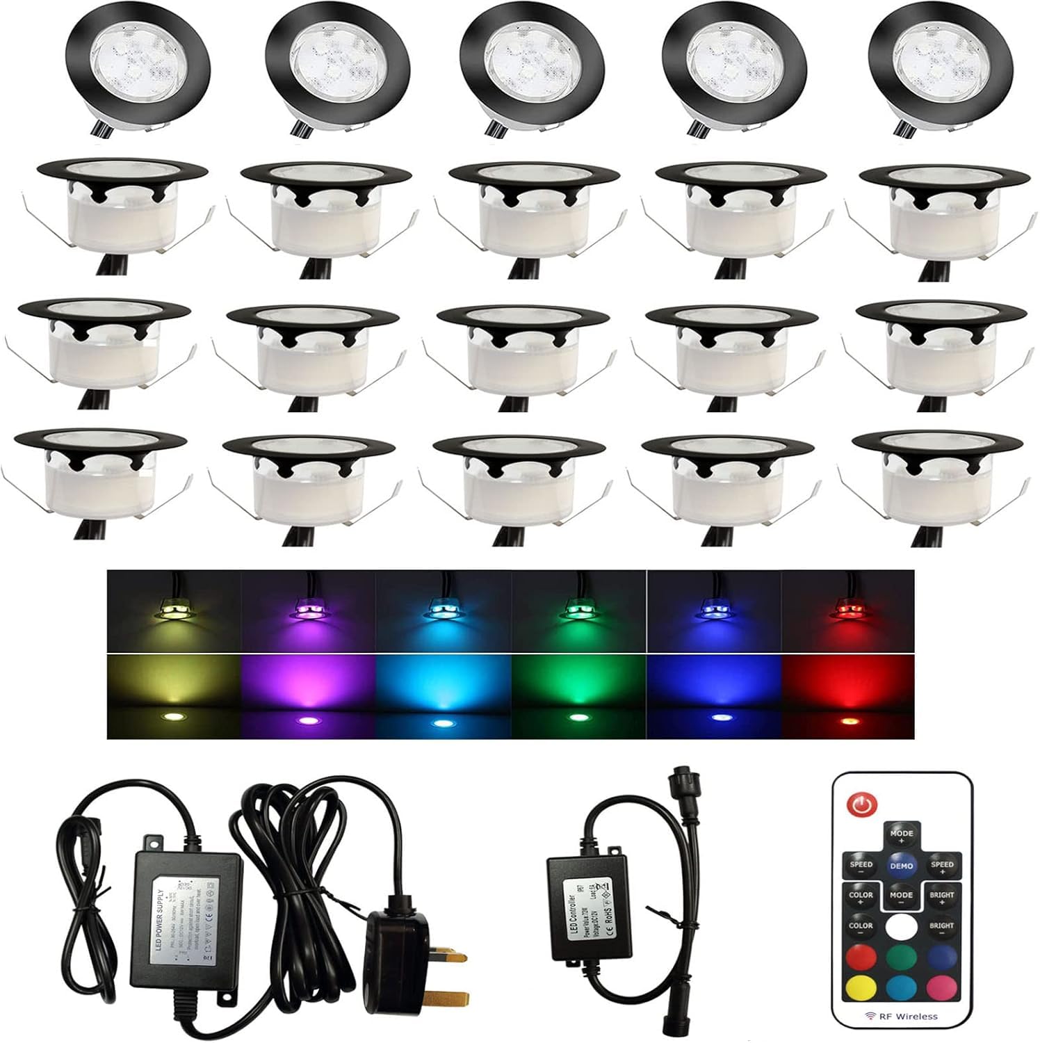 CISLAN RGB Led Decking Lights Waterproof IP67 Ø45MM 12V - Led Plinth Light Kits for Terrace Patio Path Wall Garden Decoration, 20 Packs — image 1