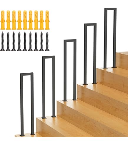 Hand Rails For Indoor Stairs, Modern U Shaped Handrails With S Scroll Outdoor Steps Matte Black Industrial Wrought Iron Stair Railing Porch Garden Loft Corrido - View #9