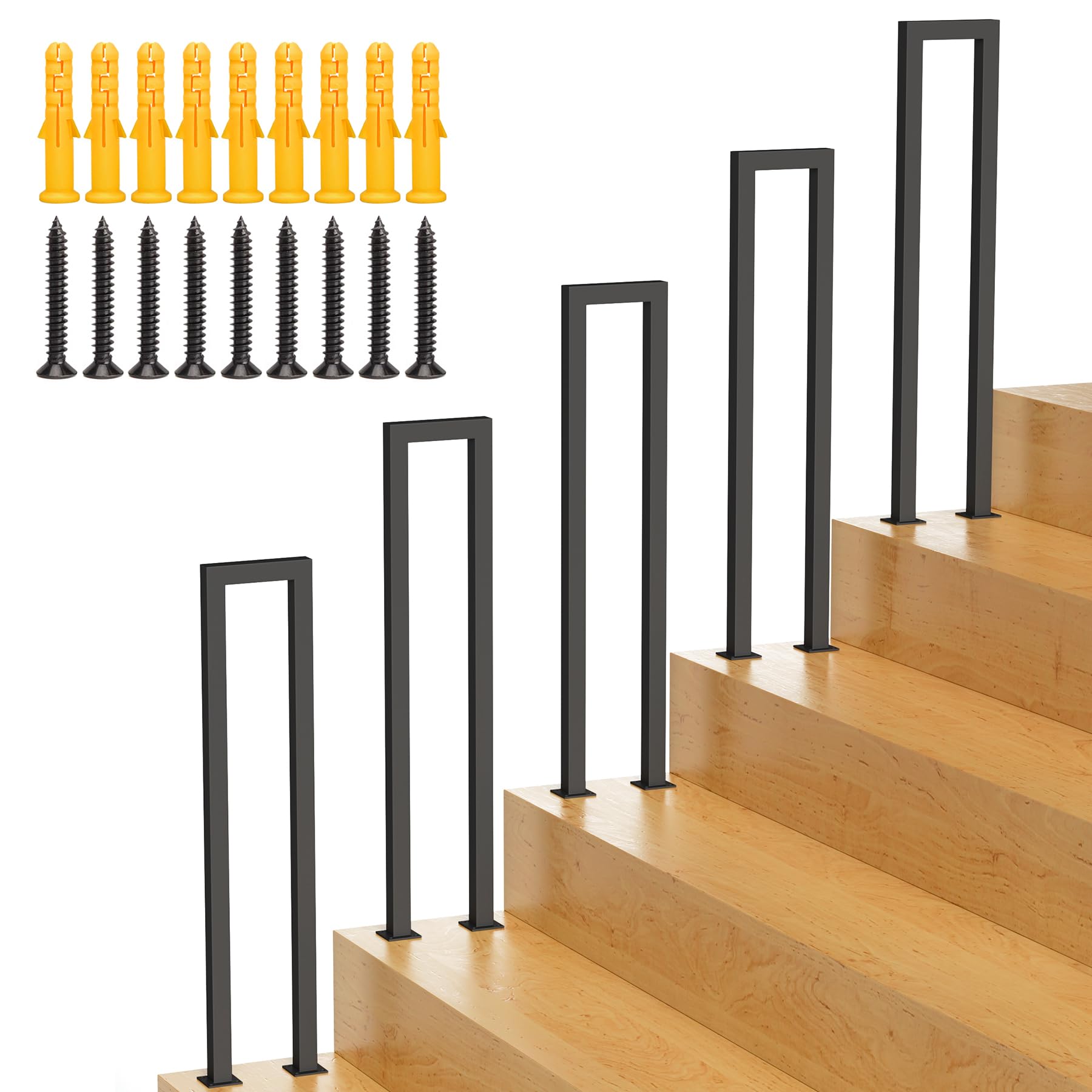 Photo 1 of **ONLY ONE RAIL. MISSING HARDWARE ****U-Shaped Staircase Handrail ,Indoor Outdoor Iron Matte Black Stair Handrail,Floor Mounted Industrial Hand Rail,Non-Slip Support Bar Porch Deck Corridor Stair Rail for Elderly & Children(100cm/39.4")