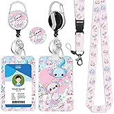 IBOVODI Axolotl ID Badge Holder with Lanyard, Cute Lanyards for Id Badges and Keys, Id Card Badge Case with Carabiner Clip Heavy Duty for Teacher Student Nurse, ID Card Holder Name Badge Holder