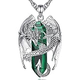 INFUSEU Unique Dragon Necklaces with Healing Crystal Stone for Men Women, Personalized Spiritual Gifts, 24 Inch Chain