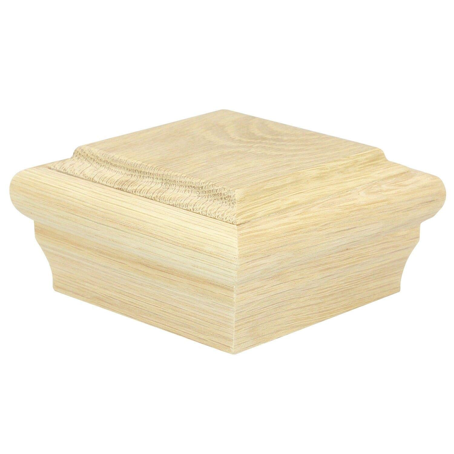 Jackson Woodturners Oak Box Newel Cap – 90mm Stair Post Cap – Unfinished Solid Oak Stair Part