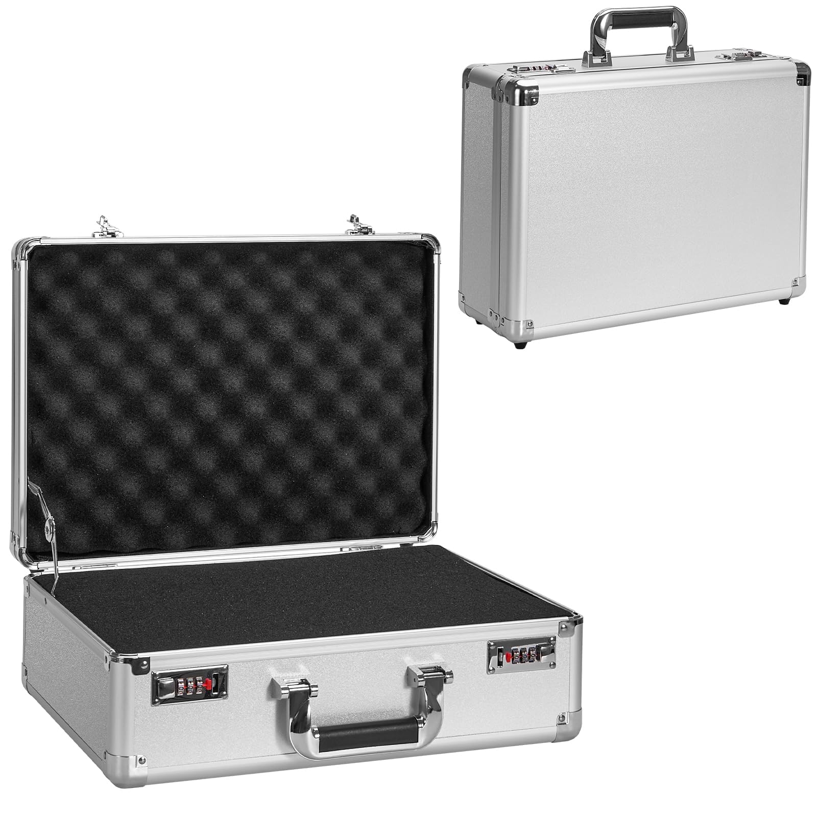 Photo 1 of LOCKCURX Security Lock Boxes - 16.9 x 12.2 x 6.3 Inch Large, Portable Locking Storage Totes with Dual Combination Locks, Medicine Lock Box, Lock Boxes for Personal Items, Cash & Briefcase - Silver
