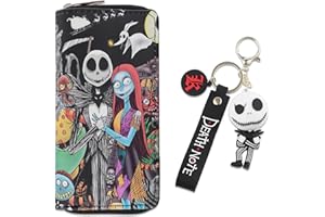CNEISEJK Nightmare Before Christmas PU Leather Zipper Wallet with Keychain Jack Sally Long Coin Purse Holder for Women Girls (WA-Jack A 2403)
