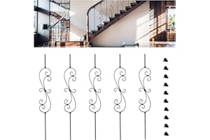 AIOKLY 5-Pack Stair Balusters,1/2" x 44",S Scroll Balusters for Staircase Interior with 10 Swivel Shoes Iron Balusters for Staircase