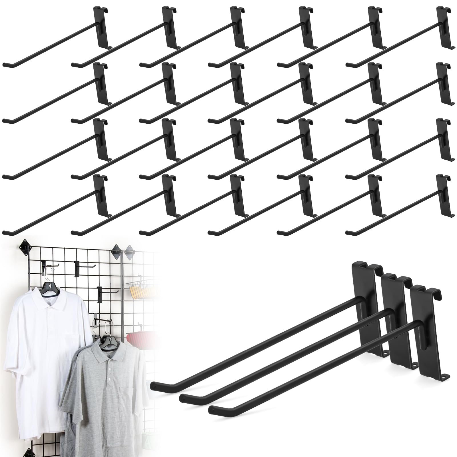 Photo 1 of 60 Pcs Gridwall Hooks, 10 Inch Grid Wall Hook Display for Gridwall Panels, 20 Lbs Load Heavy Duty Hooks for Grid Wall Accessory, Metal Hook for Retail Store, Home Stroage, Garage, Trade Show (Black)
