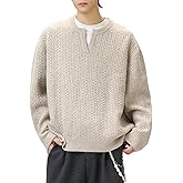 POHADON Cable Knit Sweater for Men Women Fall Winter Vintage Aesthetic Grandpa Grunge V-Neck Pullover Tops Y2k Korean Clothes