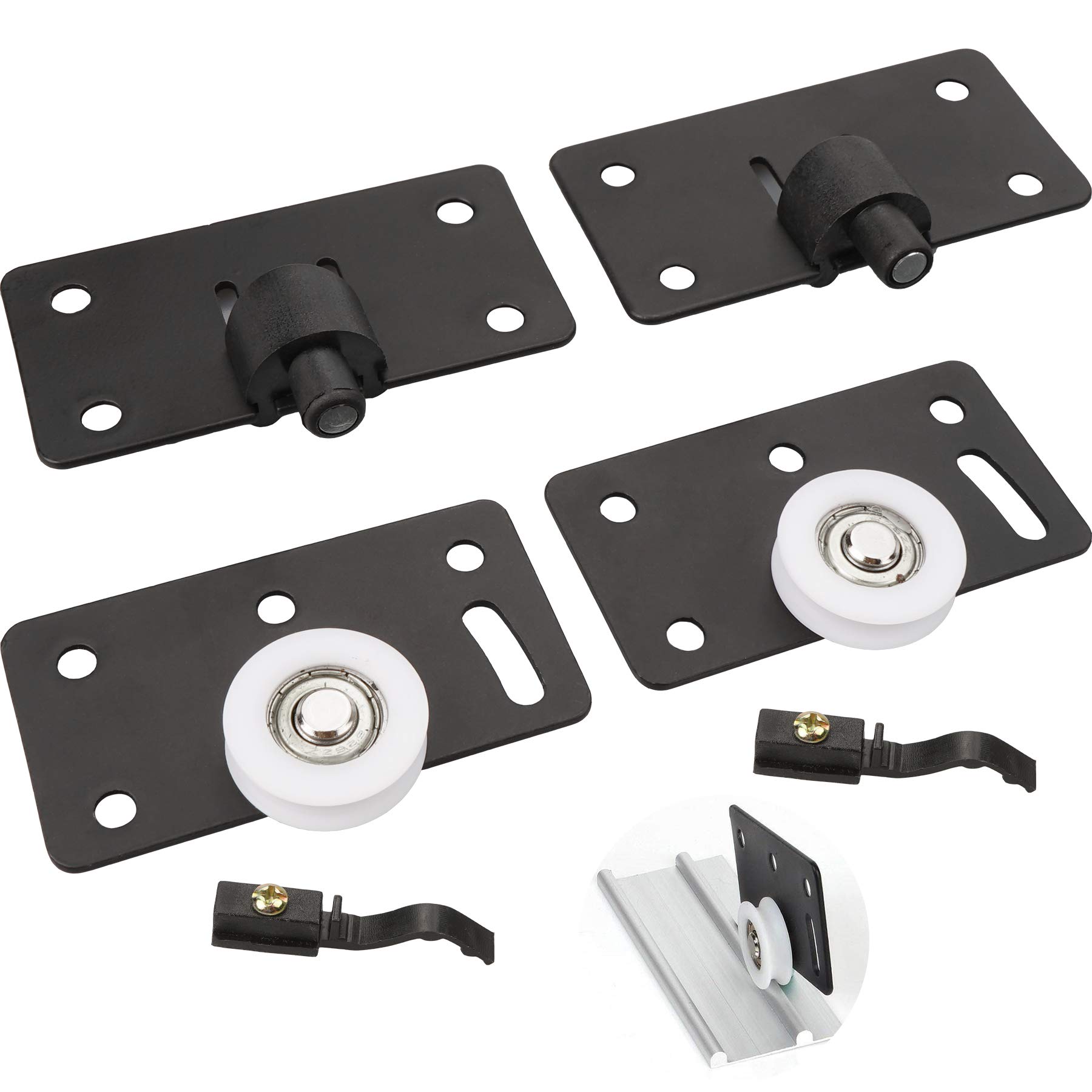 NORSON-NADISHA 2 Sets Sliding Door Roller Mute Nylon Wheels Gear Track Kits, 30mm Furniture Roller Wheels Sliding Wheels, Sliding Door Fittings Heavy Duty Door Runner for Wardrobe Cabinet