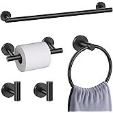 5 Pieces Matte Black Bathroom Hardware Accessories Set, Bathroom 23.6 Inch Towel Bar Set Stainless Steel Toilet Paper Holder Round Towel Racks for Bathroom Wall Mounted