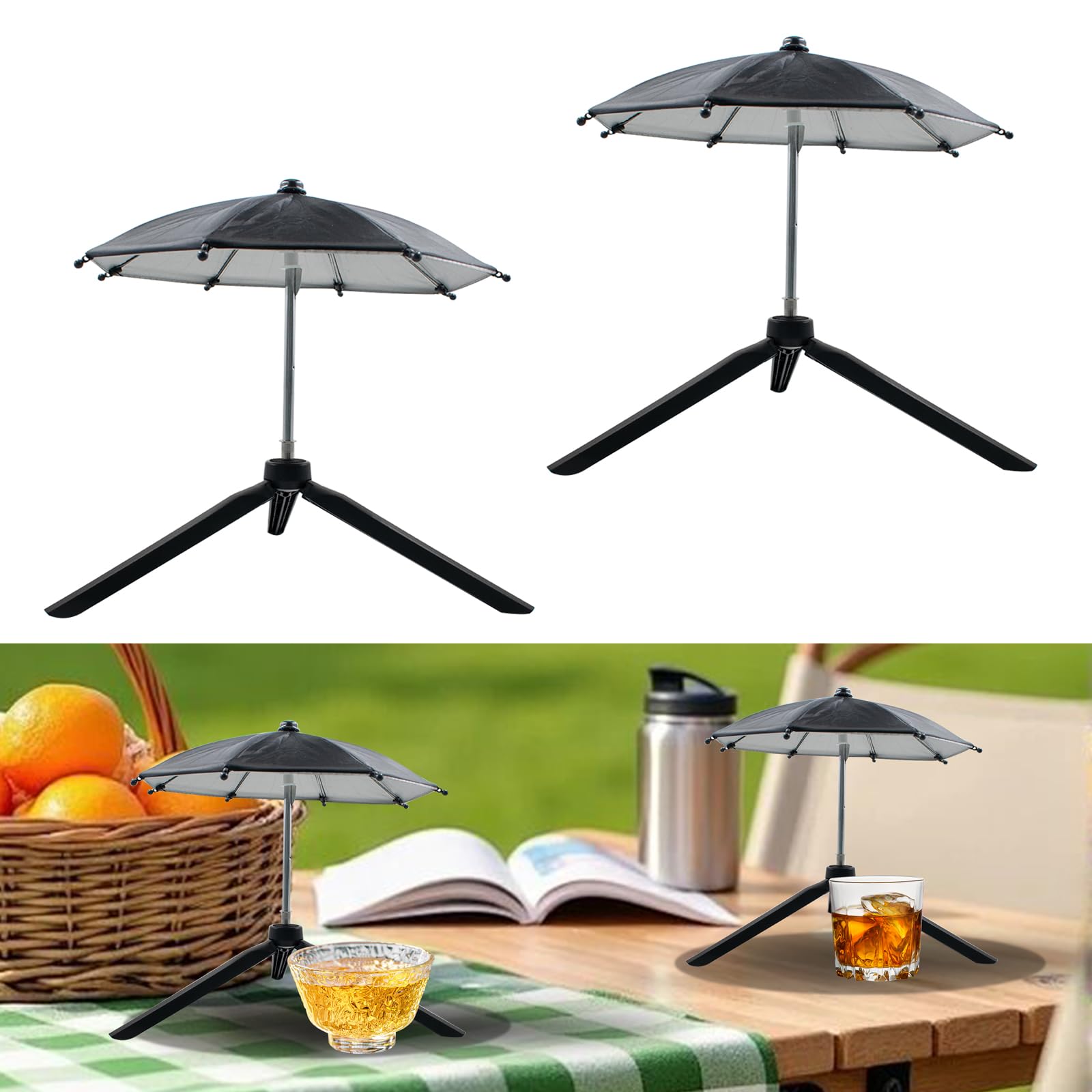 Photo 1 of 2 Sets Mini Pool Umbrella, Black Foldable Drink Shade to Keep Your Drinks Cold, 10.6 Inch Portable Phone Umbrella to Prevent Overheated Phone, Suitable for Beach, Pool, Patio and Camping
