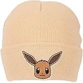 Pokemon Rib Knit, Embroidered Eevee On Tan Cuff Beanie