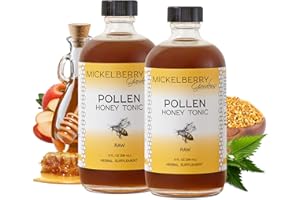Mickelberry Gardens Pollen Honey Tonic – Natural Respiratory Support with Organic Bee Pollen, Stinging Nettle, and Raw Honey Oxymel – 8 Oz (Pack of 2)