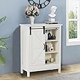 MAISON ARTS Bathroom Floor Storage Cabinet with Sliding Barn Door, Buffet & Sideboards Cabinets Farmhouse Storage Cabinet for Living Room, Kitchen, Bathroom, Bedroom, Creamy White