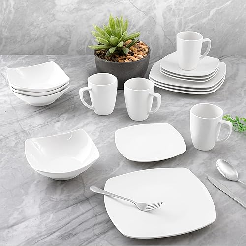 Zulay Kitchen Luna Plates and Bowls Sets, 16 Piece Modern