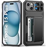 BXYJY for iPhone 15 Plus & 14 Plus Wallet Case, Built-in Card Holder(4-5 Cards), Slide Camera Cover, Military Drop & RFID Protection, Heavy Duty Women Men Phone Cases for iPhone 15 Plus/14 Plus, Black