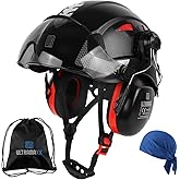 UM ULTRAMAXX Safety Helmet Hard Hat and Ear Protection, ANSI Z89.1 Approved Lightweight Vented Work Helmet Kits, 6-Point Suspension Hardhat Ideal for Industrial and Construction