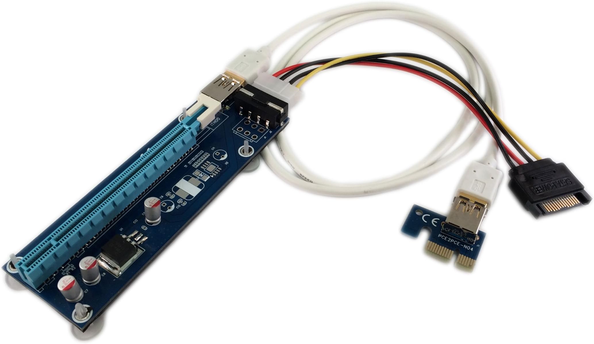 PCIe x1 to x16 Powered Extender for Litecoin/Bitcoin Mining (Over 1m USB 3.0 Cable) (USB 3.0 A with Molex)