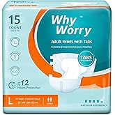 WhyWorry Adult Diapers with Tabs, Disposable Incontinence Briefs for Women & Men with Maximum Absorbency, Adult Briefs for Incontinence Overnight, Odor Control, Unisex, Large, 15 Count