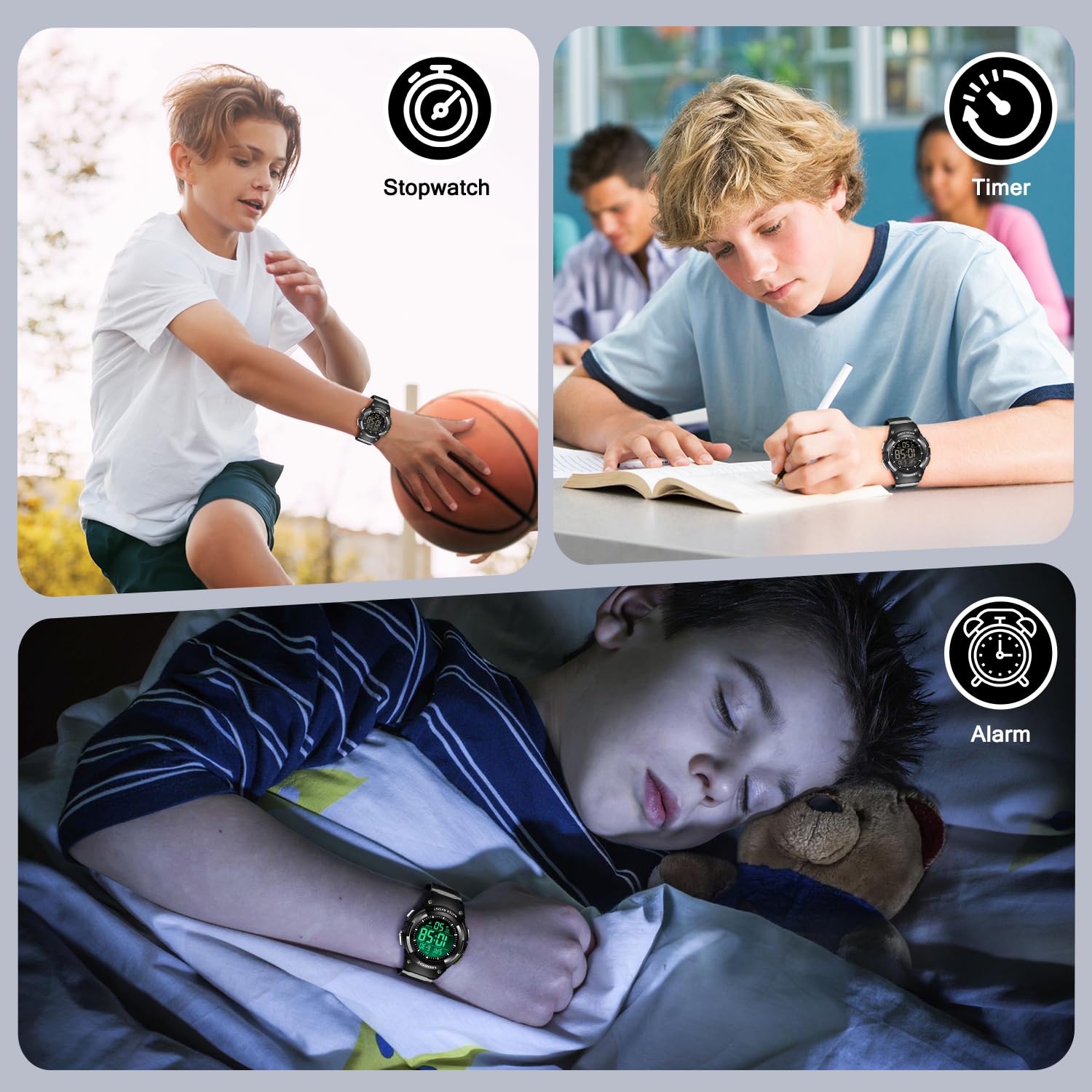 L LAVAREDO Kids Watch Boys,Digital Outdoor Sports Watches,50M Waterproof Chronograph Multifunctional Wristwatch with Alarm/Timer/Stopwatch for 5-16 Year Old Children Teens-Fits Wrist 6.3