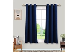 Mrs.Naturall Bathroom Curtains Window,Blackout Kids Curtains for Boys Bedroom,Dark Navy Blue,45 Inch Length,Set of 2 Panels