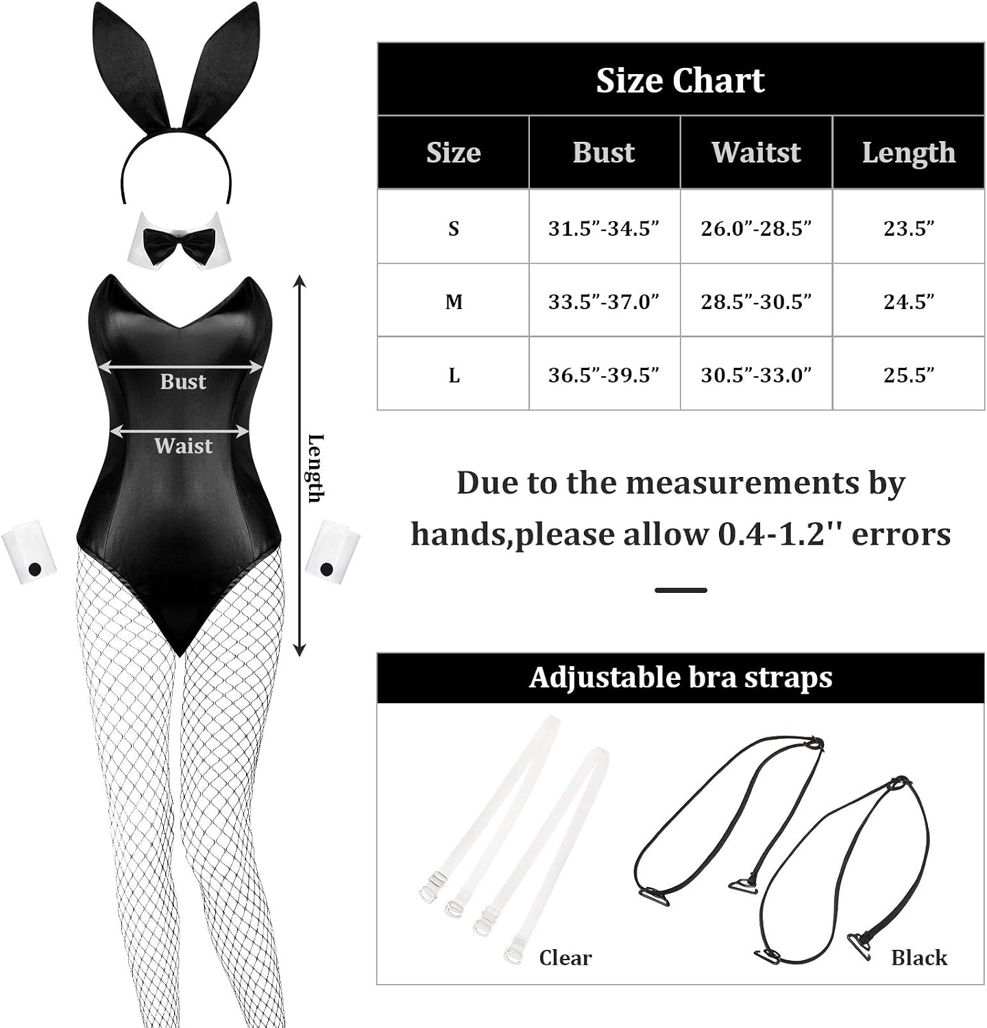 Geyoga Anime Women Bunny Costume Bunny Outfit Halloween Cosplay Bodysuit Role Costume Bunny Headband Stocking Set(Large,White and Black) - Image 4