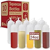 Reli. Plastic Squeeze Bottles, 24 oz. | 10 Pack | Condiment Squeeze Bottles for Sauces | Clear w/Tethered Caps | 24 Ounce Hot Sauce, Ketchup | Condiments, Olive Oil, Liquids