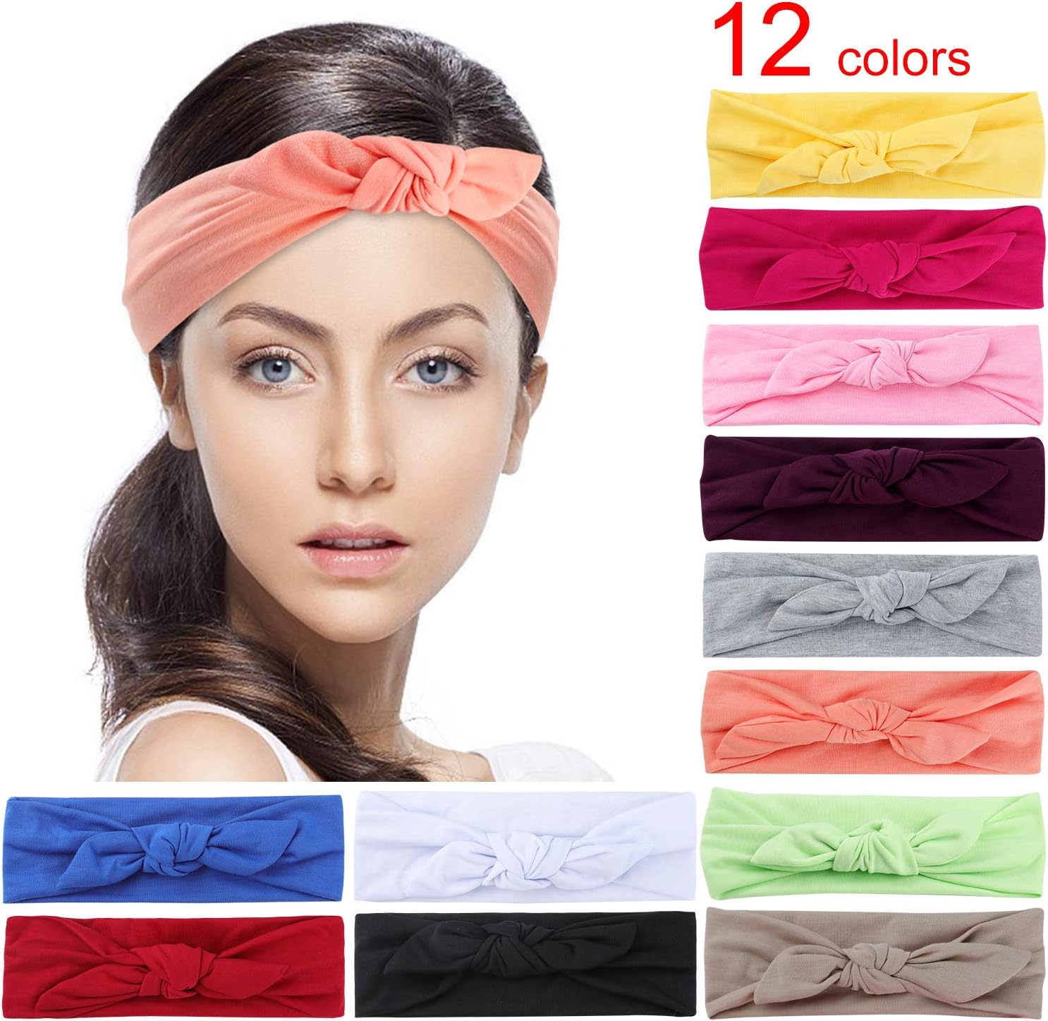 4 Pack Knit Knot Headbands for Women Fall Winter Warm Hair Hoops Wide Headband Turban Twist Knot Hair Band