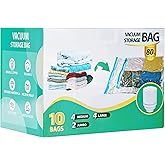 Vacuum Storage Bags with Electric Pump, Vacuum Seal Space Saver Bags for Clothes, Clothing, Blanket Bedding Comforters, Combo 10 pack