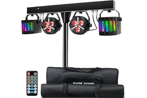 Telbum DJ Lighting Packages with Carry Bag, DJ Lights with Stand (7.5Ft) Sound Activated, DMX & Remote Control, Mobile Gig Light LED Party Bar Lighting System for Band, Booth, Stage, Wedding, Events