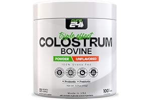 Cure24 Bovine Colostrum X3 Supplement Powder for Humans, 100% Pure Whole Natural Grass Fed Superfood, High IgG, Plus Probiotic & Prebiotic, Unflavored, Made in USA