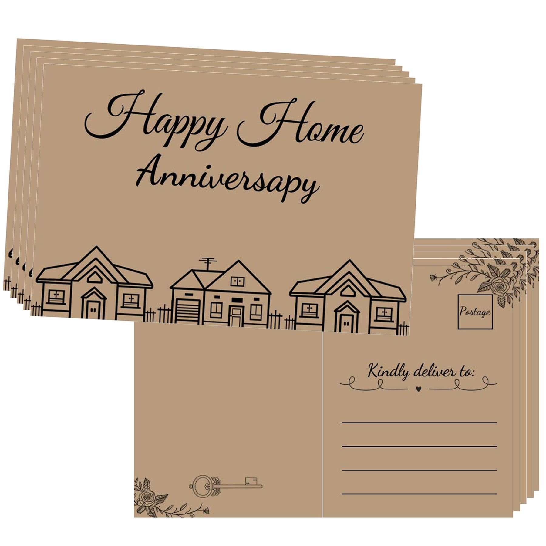 wootile Happy Home Anniversary Realtor Cards Greeting House Postcards 25 Pcs Houseiversary Card Real Estate Thank You Notes (Kraft)