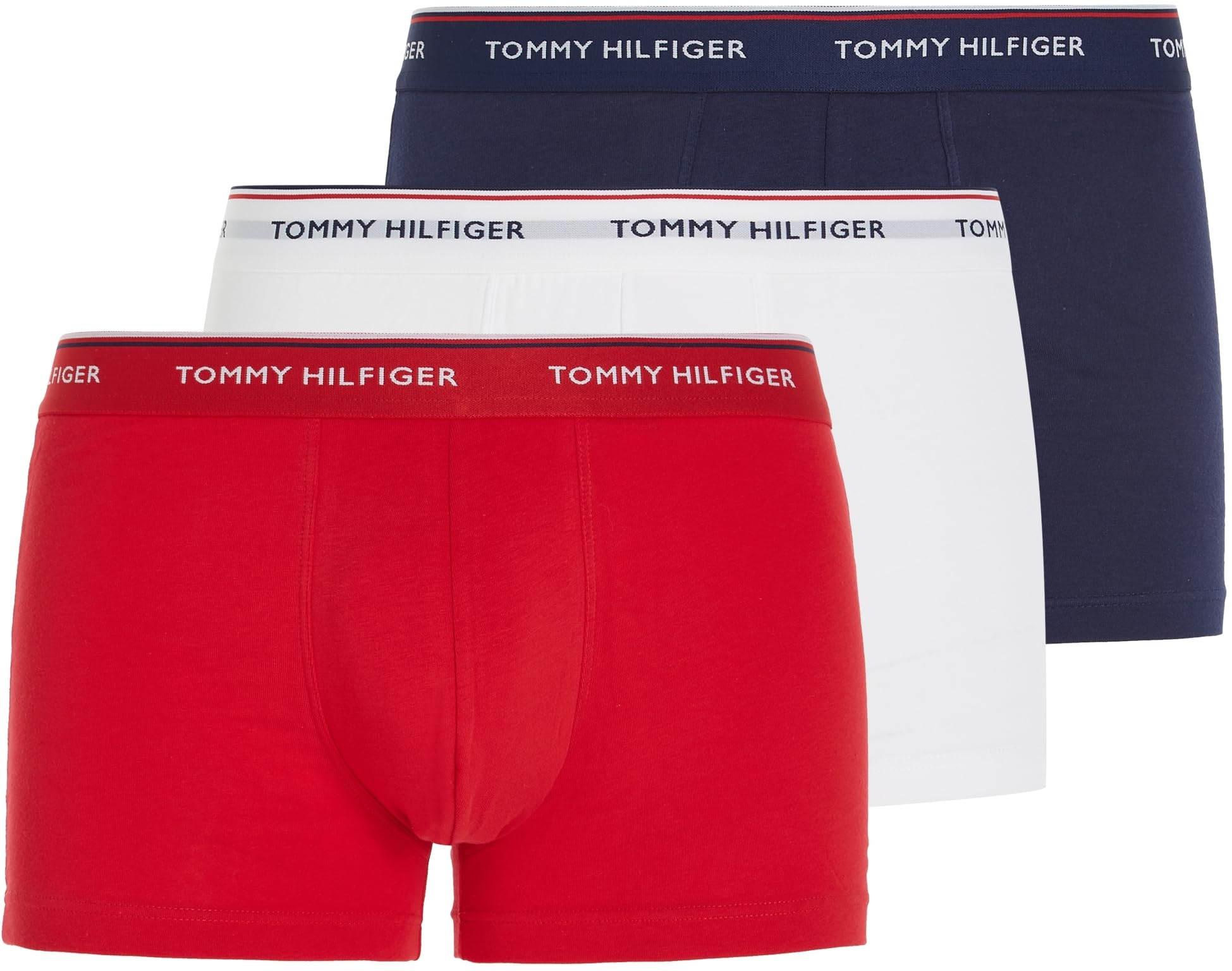 Tommy Hilfiger Men's 3p Trunk 1u87903842 Trunks, Multicolour (White/Tango Red/Peacoat), S