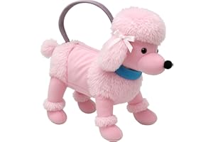 VAULTED SKULLS & CO Pink Poodle Purse | Poodle Dog Handbag | Poodles Purse for Girls | Dog Shaped Handbag | Plush Dogs Purses | Stuffed Animal Pocket Book | Animal Hand Bags For Kids | Zippered Pouch | Pink | 15"