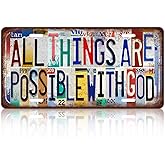 JBYMsign Vintage Inspirational Wall Decor All Things Are Possible With God License Plate Metal Sign Tin Signs Poster