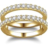 Yaresul 0.6/0.7CT Moissanite Ring Enhancers for Women D Color VVSI Clarity Two Row Round Moissanite Half Eternity Ring, Moissanite Engagement Wedding Rings Enhancers White Gold Plated Size 5-9