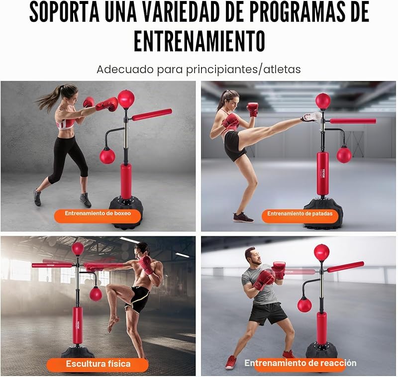 Saco de Boxeo Con Soporte Ajustable 965 x 480 x 1580 mm Para Adolescentes y Adultos - Independiente Con Guantes Para Entrenamiento, Rojo