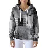 PANOZON Women's Christian Hoodie Faith Religious God Pullover Y2K Sweatshirt Color Block Longsleeve Casual Tops