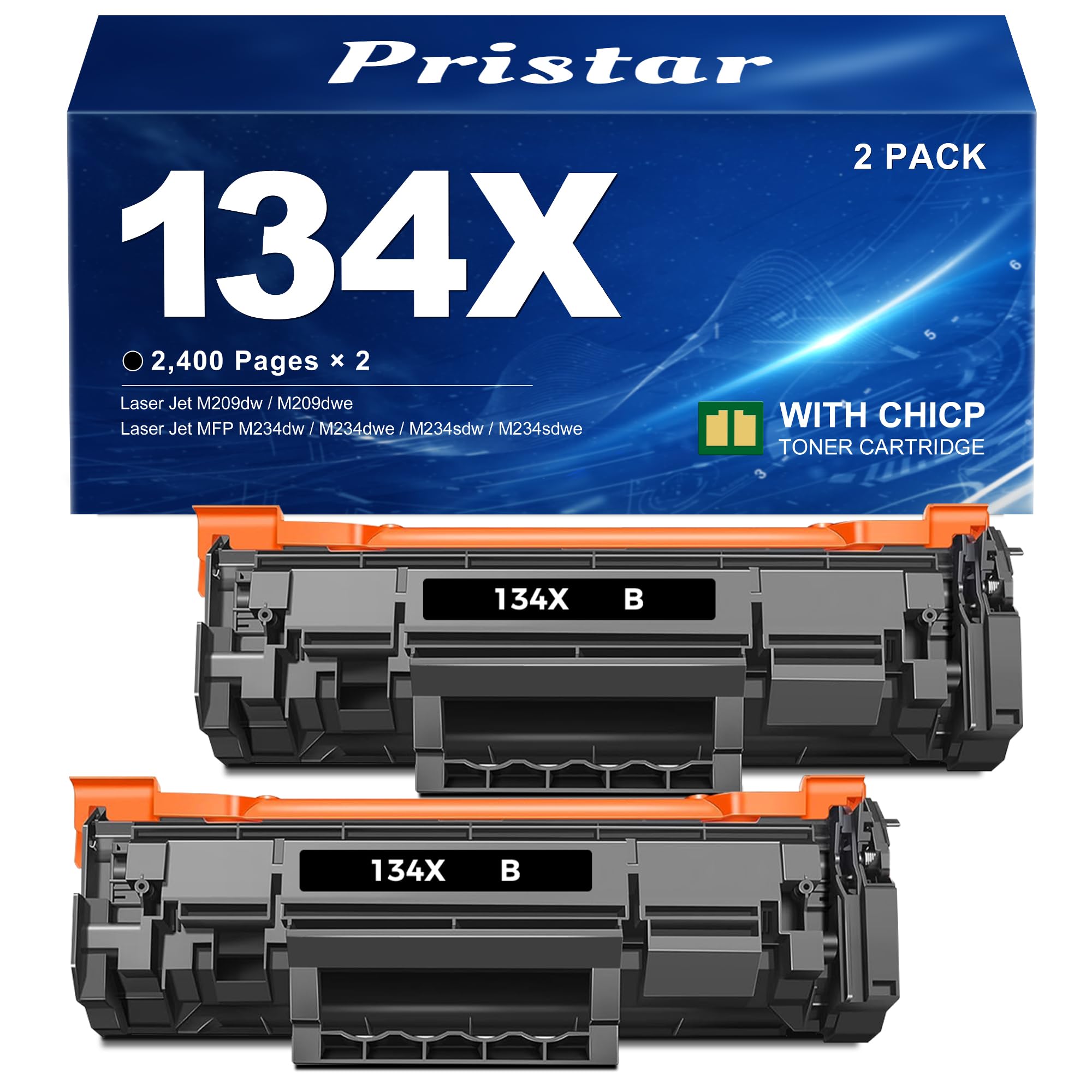 Photo 1 of 134X High Yield Toner Cartridge with Chip - 2-Pack Compatible for HP 134X/W1340X/134A, Compatible with HP Laser Jet M209dw M234dw M234sdw M234sdn, 2400 Pages per Cartridge