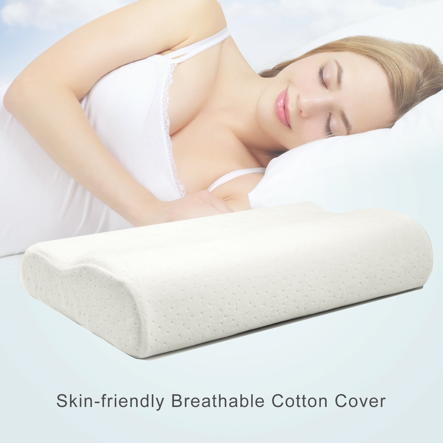 ZQ Memory Foam Therapeutic Design Cervical Bed Pillow Contour Pillow for Back and Side Sleepers (Standard)(White Memory Foam Bed Pillow)