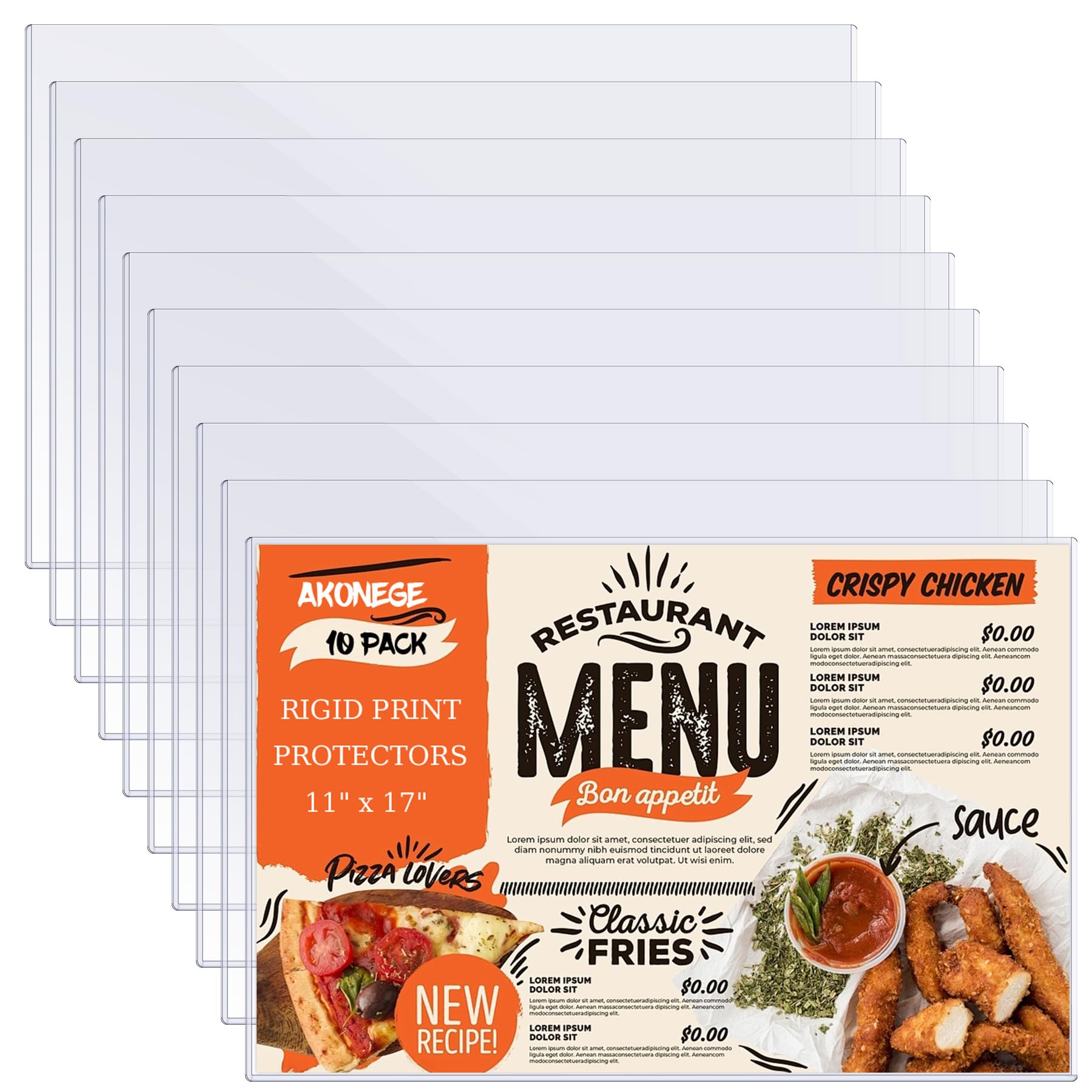 Photo 1 of 10Pcs 11" x 17" Rigid Print Protectors Hard Plastic Sleeves for Prints, Menu Cover, Heavy Duty Sheet Poster Protectors Clear Plastic Sleeves for Paper Photos Documents Magazines, Horizontal