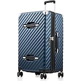 Trunk Luggage,KVT Expandable PC Hard Shell Large Checked 28 Inch Suitcase with Shock - Absorbing Wheels & TSA Lock(EX-Pro,Blue,28 inch,91L-105L)
