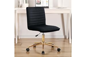 Furnimart Black Swivel Armless Desk Chair with Wheels, Small Velvet Upholstered Home Office Chair Mid-Back Adjustable Chair for Bedroom Dorm Living Room (Velvet-Black)