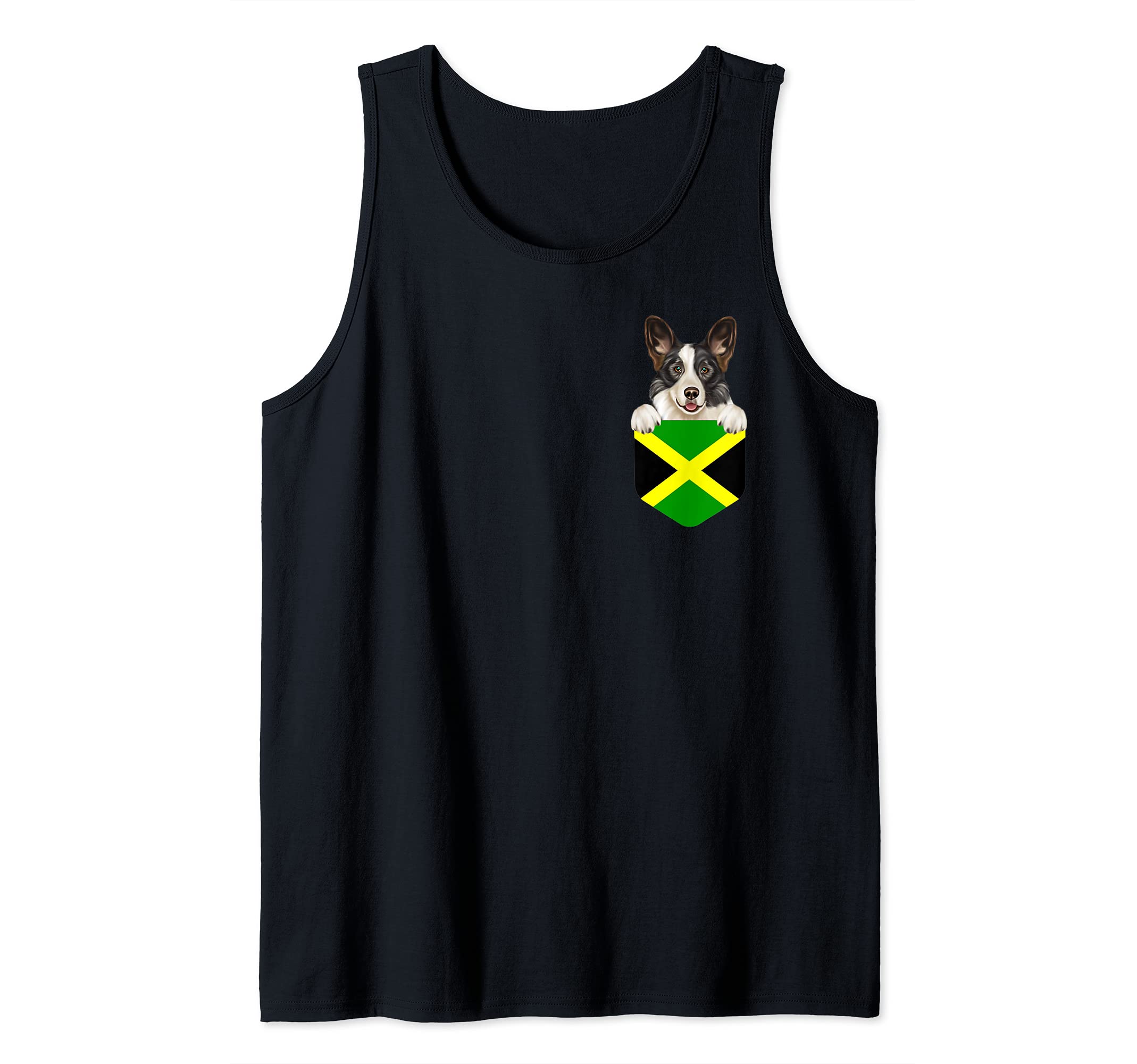 Jamaica Flag Cardigan Welsh Corgi Dog In Pocket Tank Top