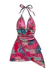 BEAUDRM Women's Floral Print Sleeveless Halter Deep