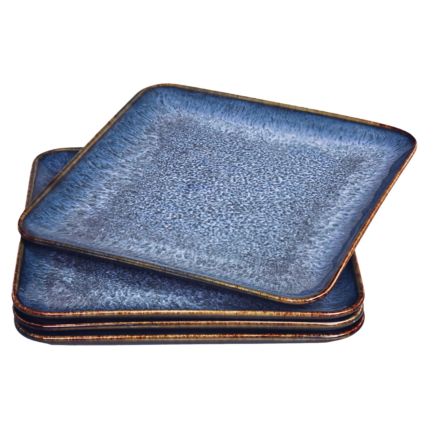 Photo 1 of jinsongdafa 4-piece ceramic dinner plate set, suitable for steak, pasta and pizza, microwave- and dishwasher-safe, scratch-resistant, blue 9-inch square dinner plate