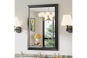 Briivue 24x32 Inch Black Bathroom Mirror for Wall, Thick Metal Framed Rectangle Mirrors for Over Sink, Bedroom, Living Room, Entryway, Anti-Rust, HD Tempered Glass