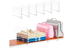 SuoXing 6 Pack Acrylic Shelf Dividers for Closet Organization,8 Inch Tall Vertical Closets Dividers for Closets Sweater,Bags,Purse,Sweatshirt and Towel Organizer,Clear Shelf Separators and Bookshelf