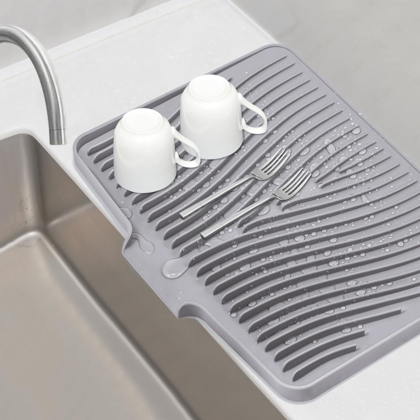 Silicone Dish Drying Mat, Stone Drying Mat for Kitchen Counter with Built-In Drain, Non-Slip Drain Pad with Built-in Drain, Heat Resistant Stone Drying Mat, 1Pcs 19.7